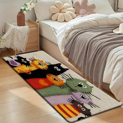 VIKAMA Adorable Cartoon Cat Family Carpet Welcome Mat Doormat Kitchen Rug Carpet For Live Room Bathroom Mat Rug For Bedroom Home