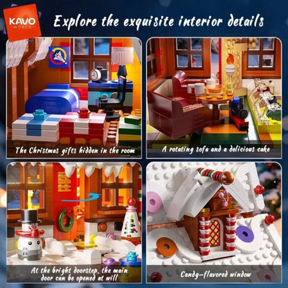 KAVOWORLD Christmas Gingerbread House Building Blocks Set – 1,614 Pieces with LED Lights