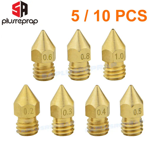 Brass 3D Printer Nozzles — 5/10-Pack 0.2–1.0mm Options for 1.75mm Filament — Extruder Print Head Replacement