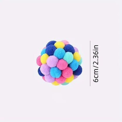 Plush Pompom Bell Ball Cat Toy — Bouncy Interactive Pet Toy (Random Color)