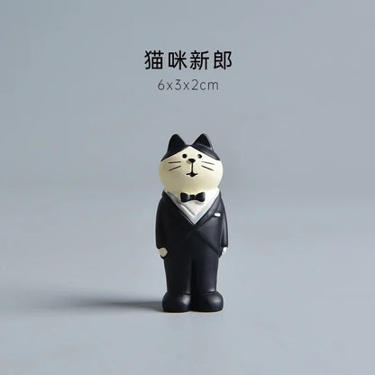 Cute Cat Wedding Zakka Figurine Bride Baby Stroller Resin Model Miniatures Model Cake Ornaments Decor Crafts Desktop Accessories