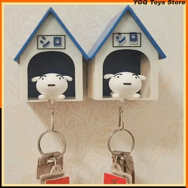 Crayon Shin-chan Kawaii Dog Keychain with House Charm – Anime Cartoon Pendant Key Hanger Gift for Kids