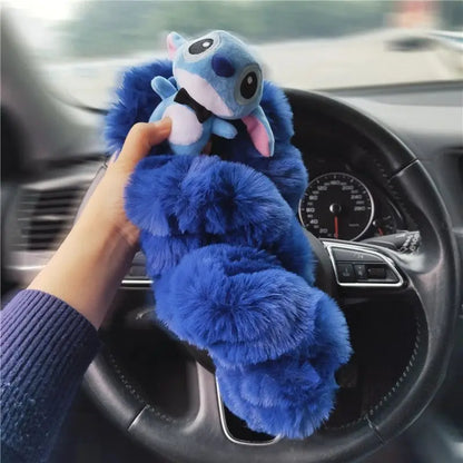 Stitch Plush Steering Wheel Cover – Universal Stretch Winter Warm Car Accessory