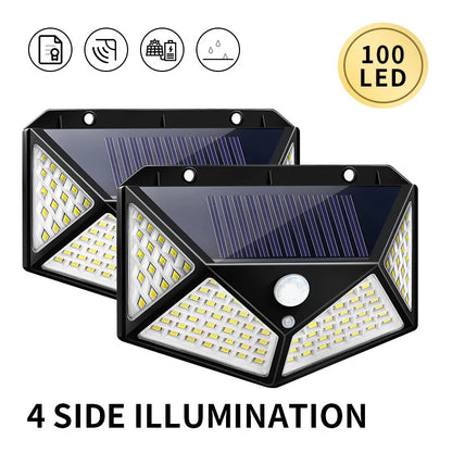 100-LED Solar Wall Light with PIR Motion Sensor - Outdoor Solar Powered Garden & Pathway Lamp