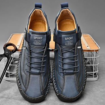 Handmade Men's PU Leather Slip-On Loafers Breathable Casual Moccasins Rubber Outsole Plus Sizes