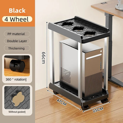Mobile CPU Stand with 4/6 wheel Computer Host Bracket Double-Layer For Home Office Floor Mobile A4 Printer Integrated Shelf