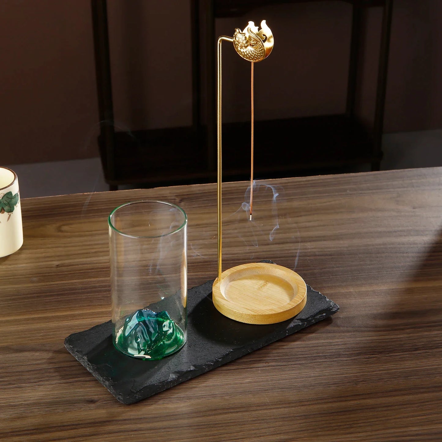 Glass Mountain Incense Holder Anti-Ash Incense Burner with Koi Clip Incense Stick Holder with Ash catcher for Yoga Meditation