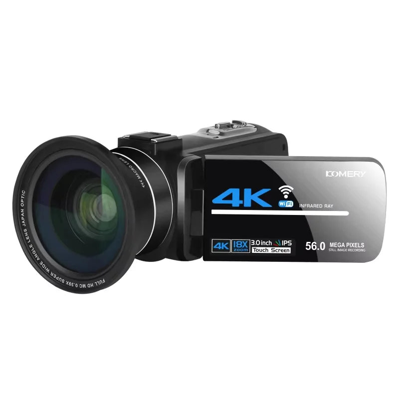 56MP 4K Digital Video Camera 18X Infrared Night Vision Vlogging Camcorder 3.0 inch Touch Screen Youtube Livestream WIFI Webcam