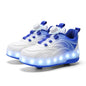Kids LED Light-Up Sneakers Ages 7-13 - Breathable Mesh Patchwork High-Top with EVA Insole