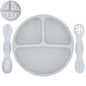 Silicone Baby Sucker Plate & Rice Spoon Set Cute Cartoon Tableware