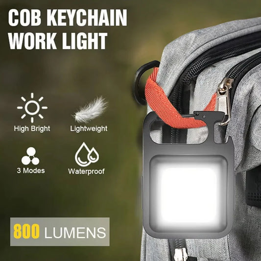 Mini COB LED Keychain Flashlight - Emergency Work Light, 1 or 2 Pack