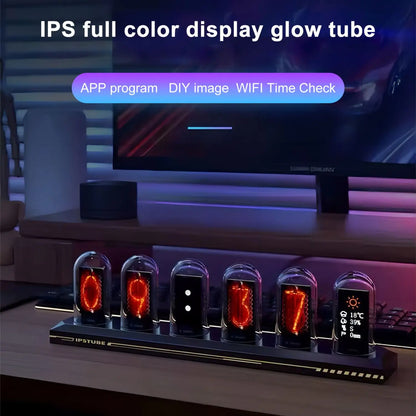 RGB Nixie-Style IPS Tube Clock - LED Color Screen Digital Desktop Night Light