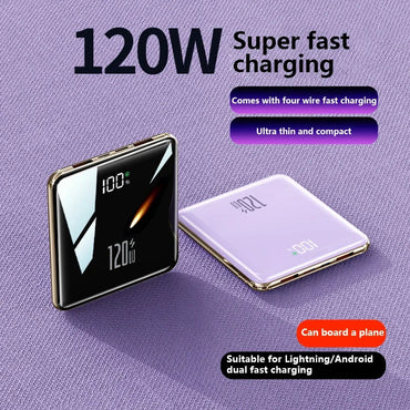 500,000 mAh Mini Power Bank Built-in 4 Cables 120W Fast Charging Portable External Battery for Android & iOS