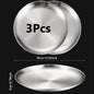 3-Piece Stainless Steel Round Shallow Plates Set – Rust-Resistant Camping, BBQ & Picnic Dishes (14–30 cm / 5.5–11.8 in)
