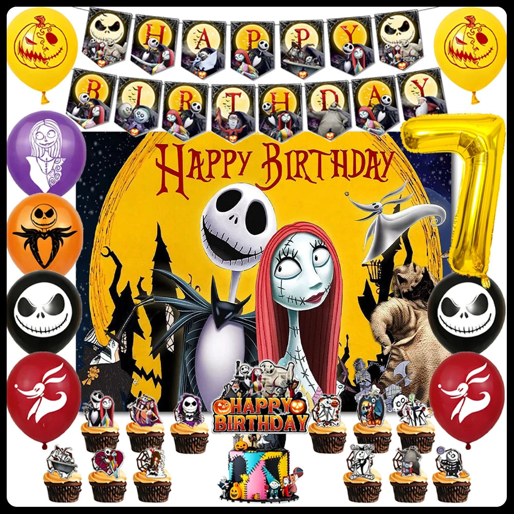 Halloween Birthday Party Decoration Kit with Balloons and Backdrop Options