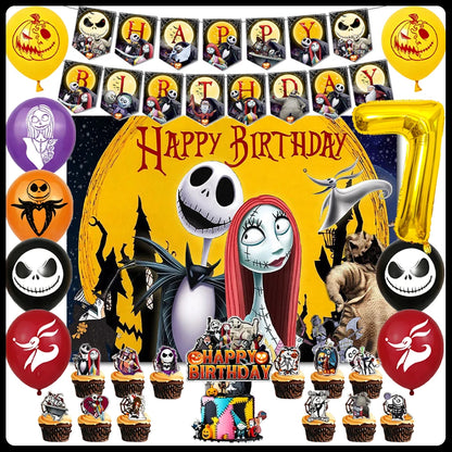 Halloween Birthday Party Decoration Kit with Balloons and Backdrop Options
