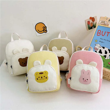 Kawaii Canvas Kids Backpack - Cartoon Bear and Bunny Kindergarten School Bag for Girls and Boys