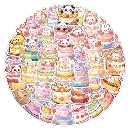 10/30/60pcs Cute Cake Animal Cartoon Aesthetic Stickers Decoration DIY Laptop Suitcase Notebook Stationery Sticker for Kids Toy