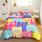 3-Piece Cute Cat Duvet Cover Set - Single-Sided Printed Cartoon Comforter Cover with Pillowcases