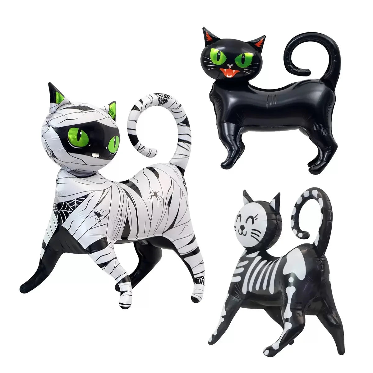 4D Halloween Black Cat Foil Balloon – Standing Cartoon Green-Eyed Cat Aluminum Foil Party Decoration – 3 Design Options