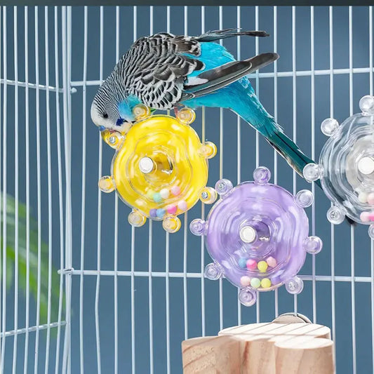 Interactive Rotating Treat Dispenser Parrot Toy for Mental Stimulation and Cage Entertainment