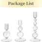 3-Piece Glass Taper Candle Holders and Flower Vases for Wedding Table Centerpiece