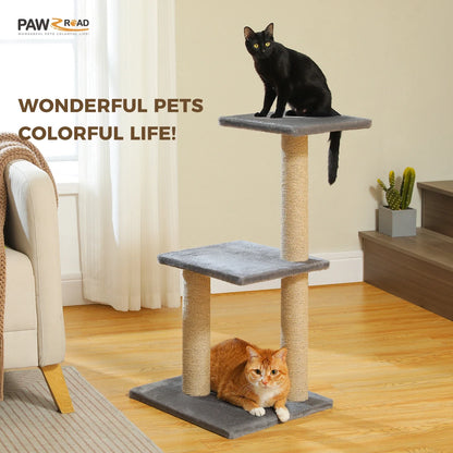 3-Tier Indoor Cat Tree Tower with Sisal Scratching Posts, Large Hammock & Removable Top Perch – Grey