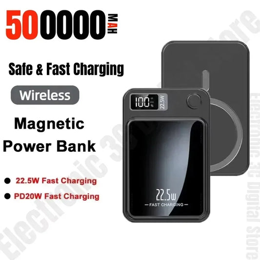 Magnetic Wireless Power Bank 100000mAh / 50000mAh – 22.5W Fast Charger, Portable Power Pack with LED Display, Type-C & Qi Wireless