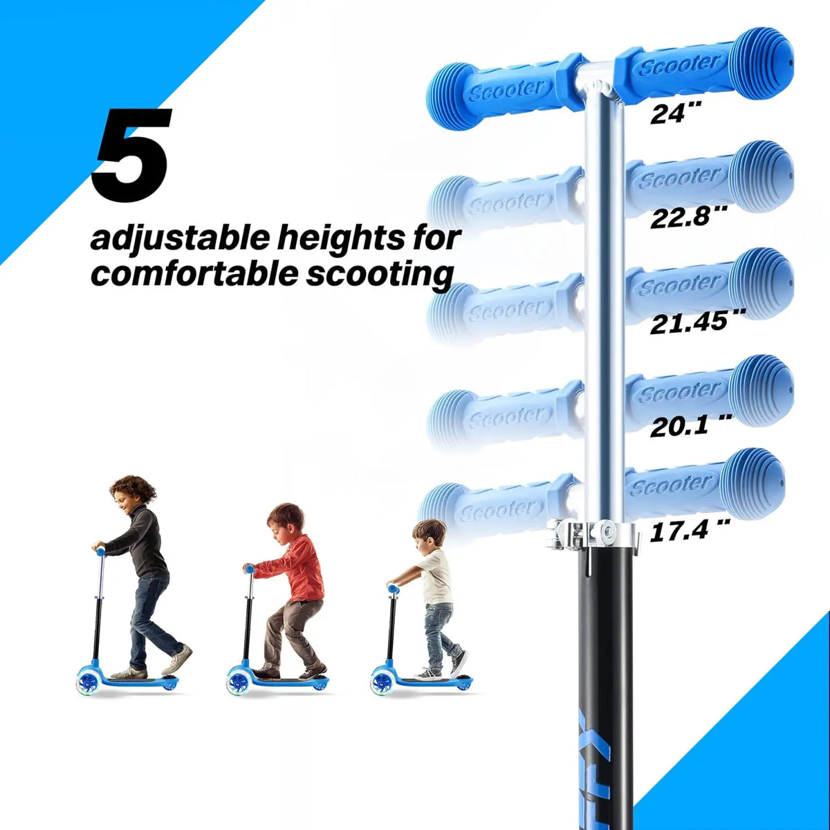 Joyfy 3-Wheel Kids Scooter with LED Wheels, 5-Position Height