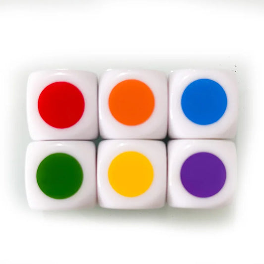 6-Pack 6-Sided Round Color Dice 16mm (0.63 in) Acrylic Puzzle Game
