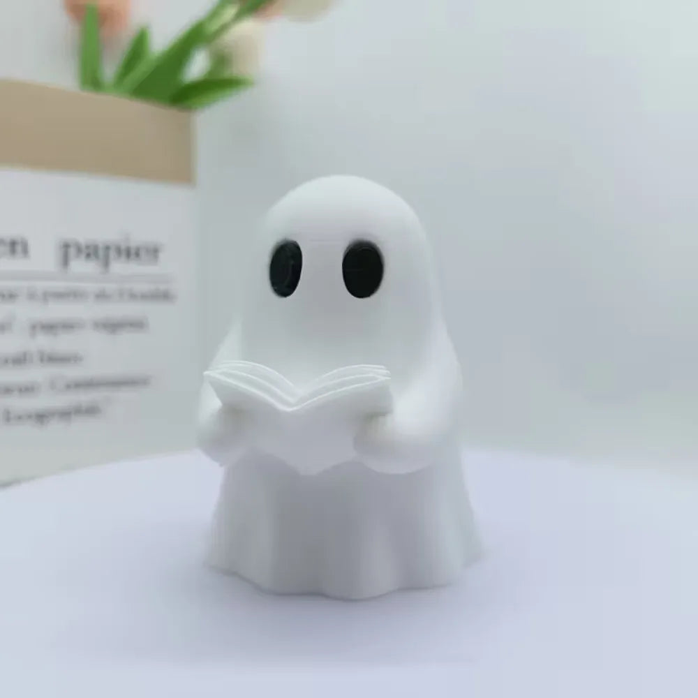 Halloween Reading Ghost Plastic Statue - White