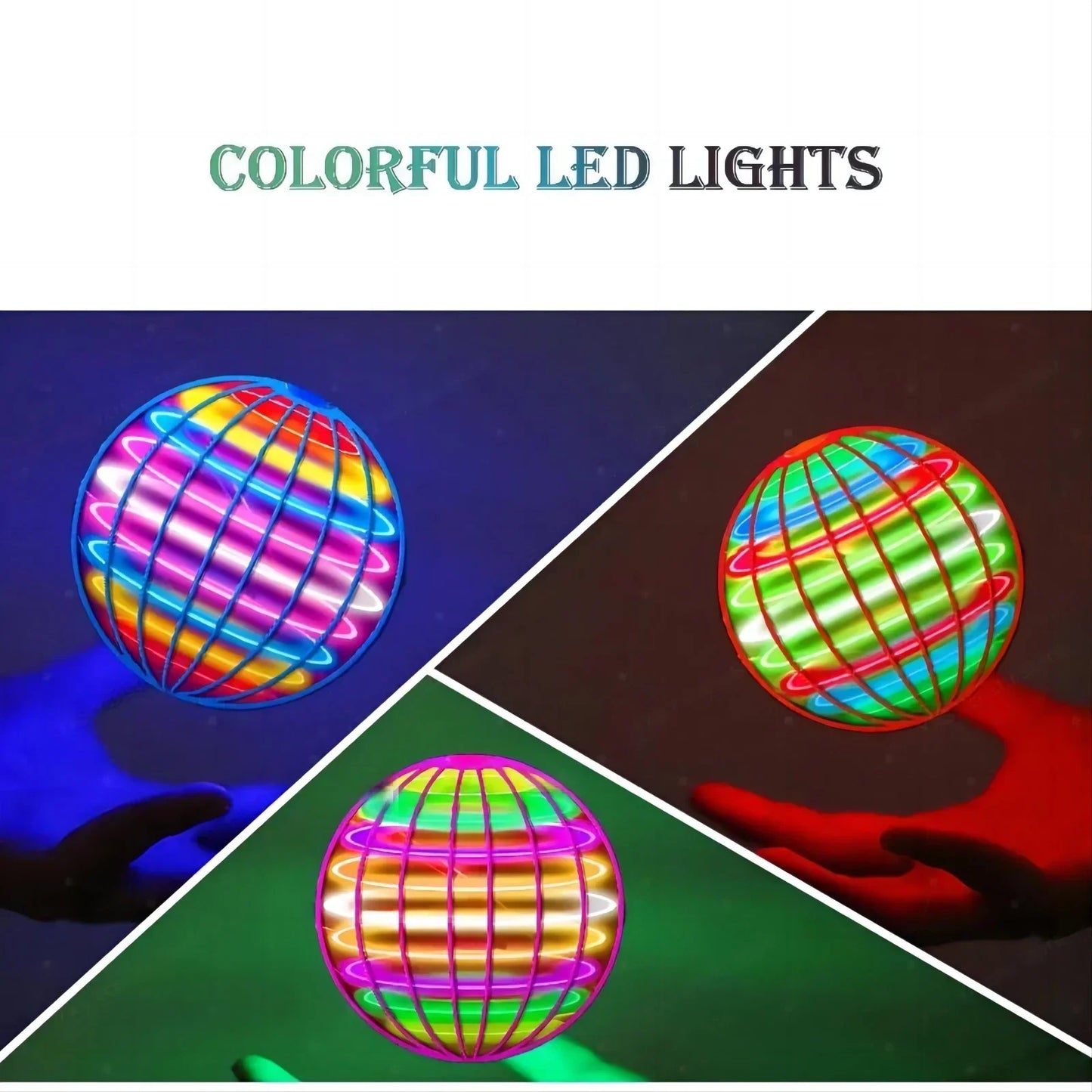 Hand-Controlled LED Flying Spinner Hover Ball 3.7 in (9.5 cm) — Indoor & Outdoor Kids Toy