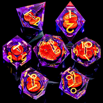 7-Piece Liquid Core Eye of Sauron Resin Dice Set Sharp-Edge D20 for D&D Tabletop RPG