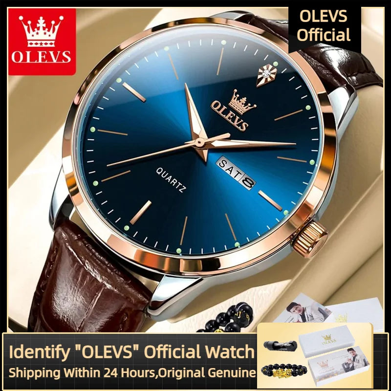OLEVS 2935 Men’s Quartz Watch with Leather Strap and Calendar