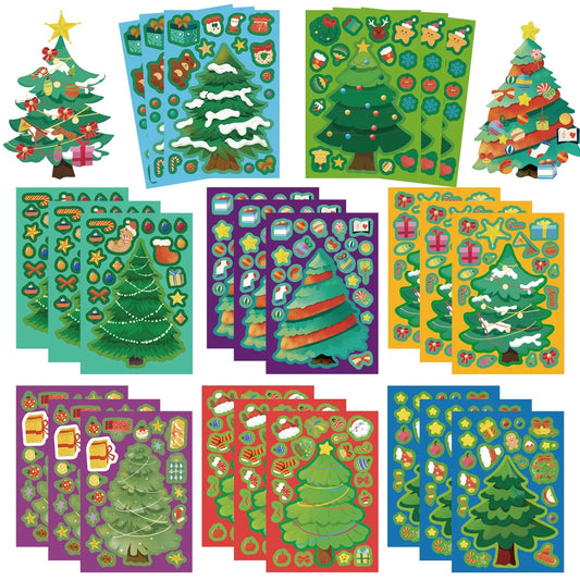 8/16/24PCS Spielzeug Puzzle Aufkleber Weihnachtsbaum „Make a Face“ Aufkleber DIY Handwerk Wasserdichte Schreibwaren Aufkleber