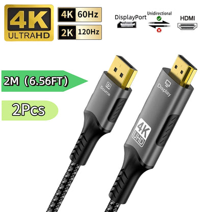 FDBRO DisplayPort to HDMI Cable - Uni-Directional, 4K@60Hz, HDR, VRR, Gold-Plated, Nylon Braided, 3.3/6.6/9.8ft, 1-5 Pack