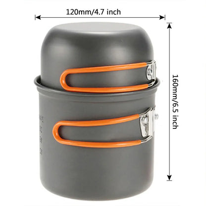 Portable 1-2 Person Aluminum Camping Cookware Set – Foldable Pot, Lid & Utensils