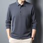 Men's Business Casual Long Sleeve Polo Shirt - Breathable Knit Polyester, Anti-Wrinkle