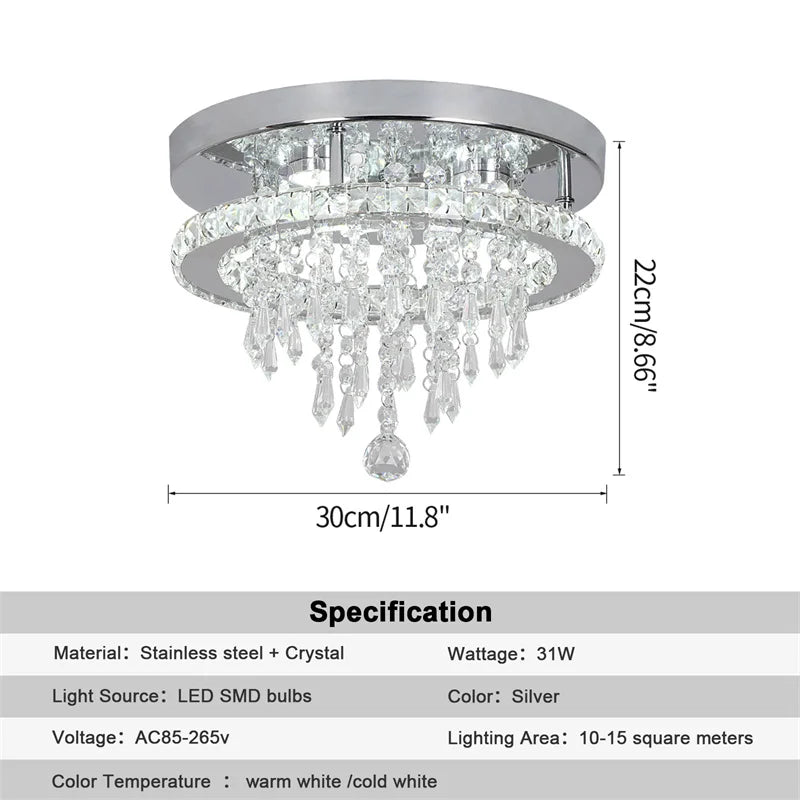 GreeLustr Crystal LED Rings Chandelier – Dimmable Ceiling Light with Remote Control