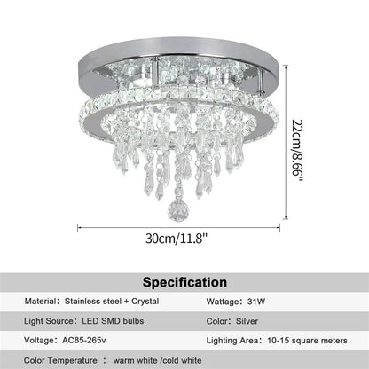 GreeLustr Crystal LED Rings Chandelier – Dimmable Ceiling Light with Remote Control