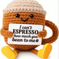 Funny Crochet Emotional Support Coffee Doll With Card Desktop Ornament Handmade Knitted Coffee Dolls Christmas Gifts Home Decor
