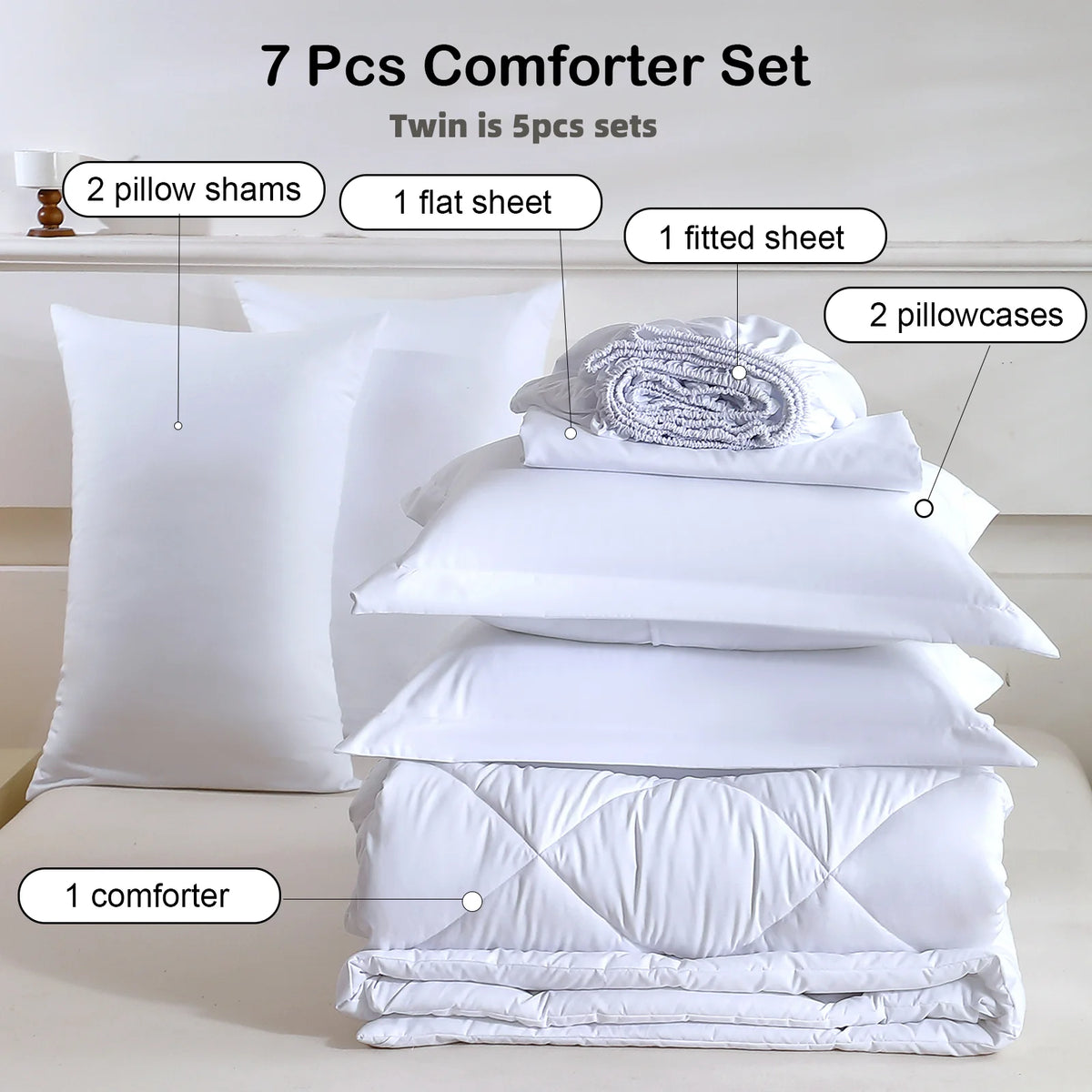 easYum Brushed Polyester Bedding Set - 7-Piece Quilted Comforter Set with Duvet Covers, Bed Sheet & Pillowcases, Twin/Full/Queen/King