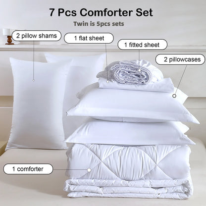 easYum Brushed Polyester Bedding Set - 7-Piece Quilted Comforter Set with Duvet Covers, Bed Sheet & Pillowcases, Twin/Full/Queen/King