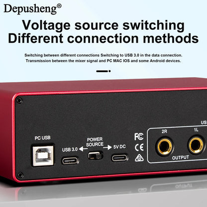 2-Channel USB Audio Interface with 48V Phantom Power for Live Streaming, Studio Recording & Podcasts