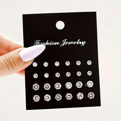 12/24/36 Pairs Shiny Zircon Stud Earrings Set Daily Versatile Chic