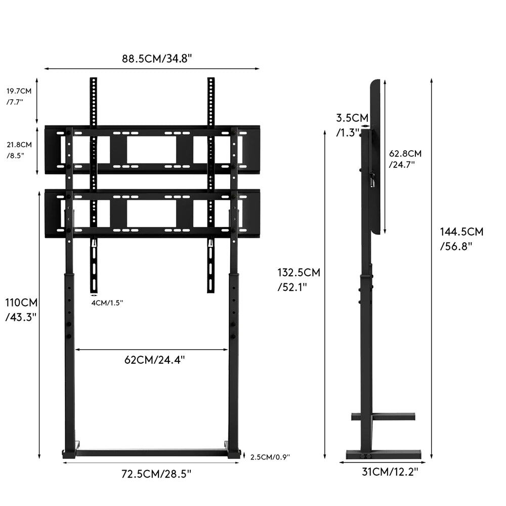 Unho No-Drill Mobile TV Floor Stand - Height Adjustable Cart for 32 to 85in Screens, 40kg Capacity, VESA up to 800x500