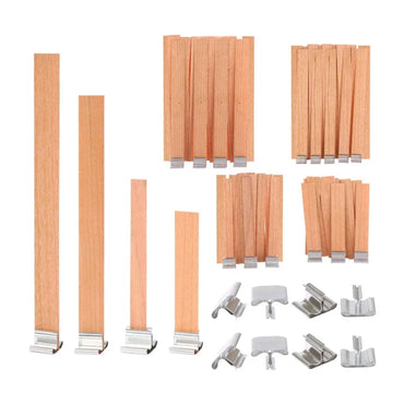 30/50-Pack Cherry Wood Candle Wicks with Metal Clip Bases – Smokeless Wooden Wicks for DIY Jar Candles