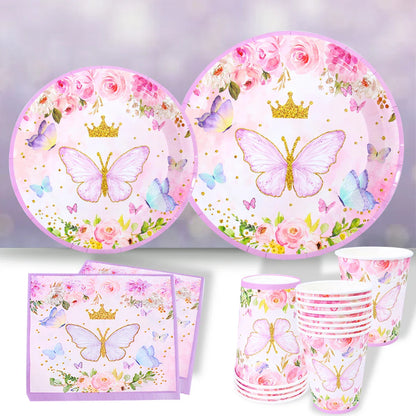 Purple Butterfly Disposable Tableware Napkin Butterfly Birthday Party Decor Girl Baby Shower Baptism Gender Reveal Supplies