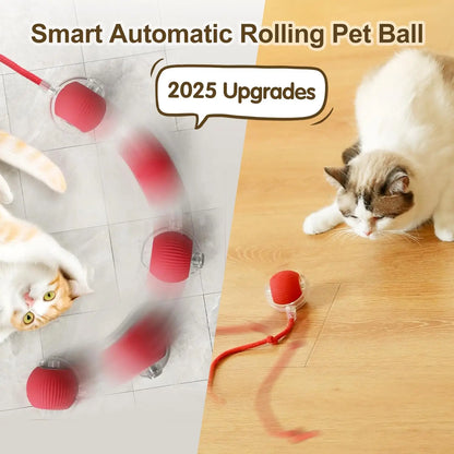 Rechargeable Interactive Cat Ball Toy — Automatic Rolling Smart Toy with Tail, LED & Obstacle Avoidance