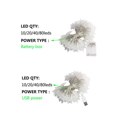 LED Star Fairy String Lights — 1.5/3/6/10m (10/20/40/80 LEDs) USB or Battery Operated IP44 Waterproof for Party, Wedding, Home & Patio